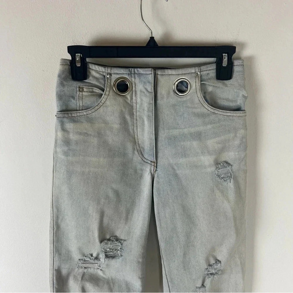 Miaou Distressed Tommy Grommet Hole Straight Leg Jeans Light Wash Size 24 - Picture 3 of 6